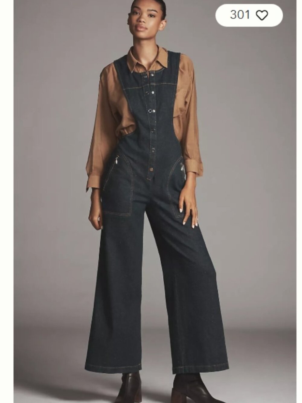 NWT Anthropologie Maeve Button-Front Jumpsuit Wide Leg Blue Cotton